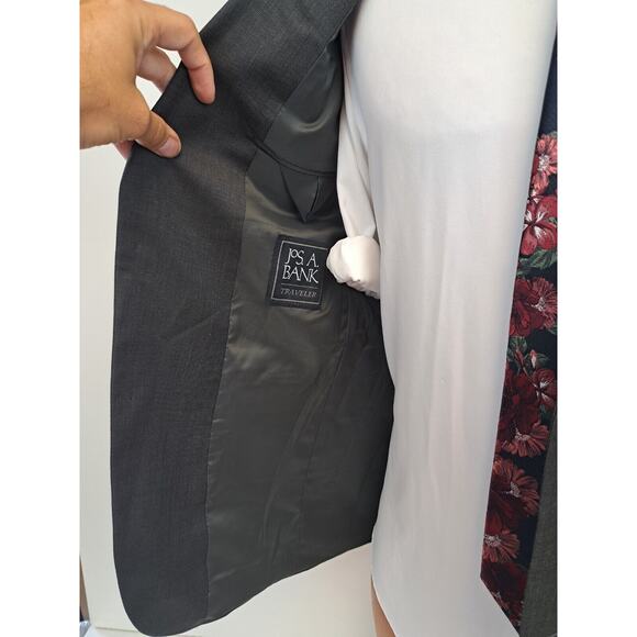 Jos A Bank Mens 2 Piece Suit 38R Charcoal Gray Wool Flat Front Pants 34x29 - Picture 10 of 14